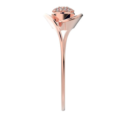 0.105 ct Round Cut Moissanite dainty Minimalist floral halo cluster cocktail swirl 14K / 18K Solid Rose Gold everyday ring