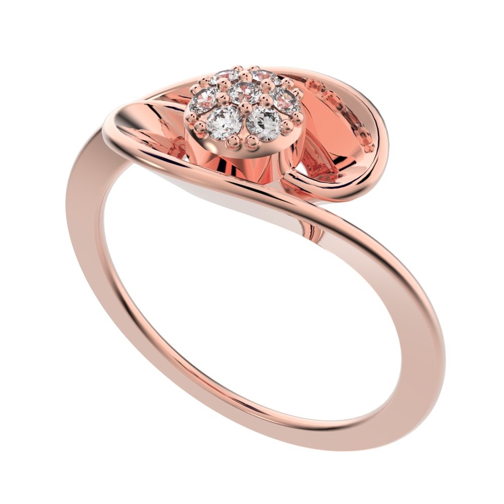 0.105 ct Round Cut Moissanite dainty Minimalist floral halo cluster cocktail swirl 14K / 18K Solid Rose Gold everyday ring