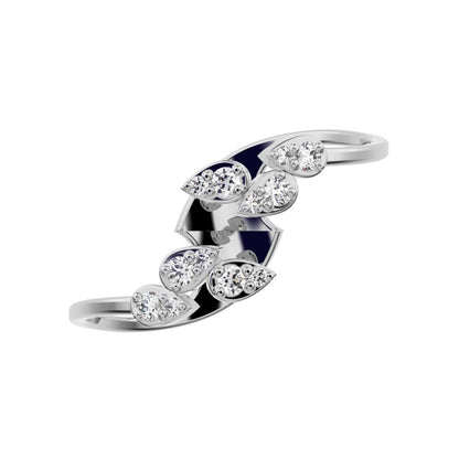 0.12 ct Round Cut Simulated Clear Diamond dainty Minimalist Leaf eye cluster floral cocktail swirl 14K / 18K Solid White Gold everyday ring