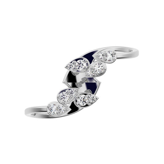 0.12 ct Round Cut Simulated Clear Diamond dainty Minimalist Leaf eye cluster floral cocktail swirl 14K / 18K Solid White Gold everyday ring