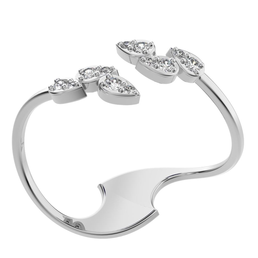 0.12 ct Round Cut Moissanite dainty Minimalist Leaf eye cluster floral cocktail swirl 14K / 18K Solid White Gold everyday ring