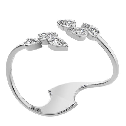0.12 ct Round Cut Moissanite dainty Minimalist Leaf eye cluster floral cocktail swirl 14K / 18K Solid White Gold everyday ring