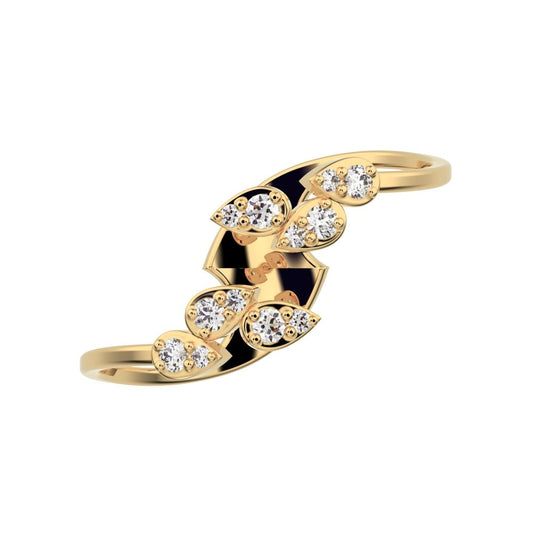 0.12 ct Round Cut Simulated Clear Diamond dainty Minimalist Leaf eye floral cocktail swirl 14K / 18K Solid Yellow Gold everyday ring