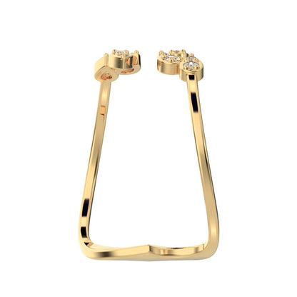 0.12 ct Round Cut Simulated Clear Diamond dainty Minimalist Leaf eye floral cocktail swirl 14K / 18K Solid Yellow Gold everyday ring