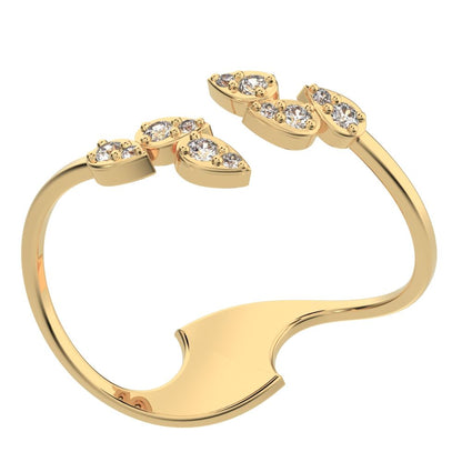 0.12 ct Round Cut Simulated Clear Diamond dainty Minimalist Leaf eye floral cocktail swirl 14K / 18K Solid Yellow Gold everyday ring