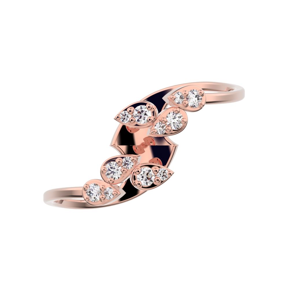 0.12 ct Round Cut Simulated Clear Diamond dainty Minimalist Leaf eye cluster floral cocktail swirl 14K / 18K Solid Rose Gold everyday ring