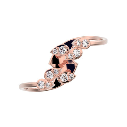 0.12 ct Round Cut Moissanite dainty Minimalist Leaf eye cluster floral cocktail swirl 14K / 18K Solid Rose Gold everyday ring