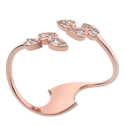 0.12 ct Round Cut Simulated Clear Diamond dainty Minimalist Leaf eye cluster floral cocktail swirl 14K / 18K Solid Rose Gold everyday ring