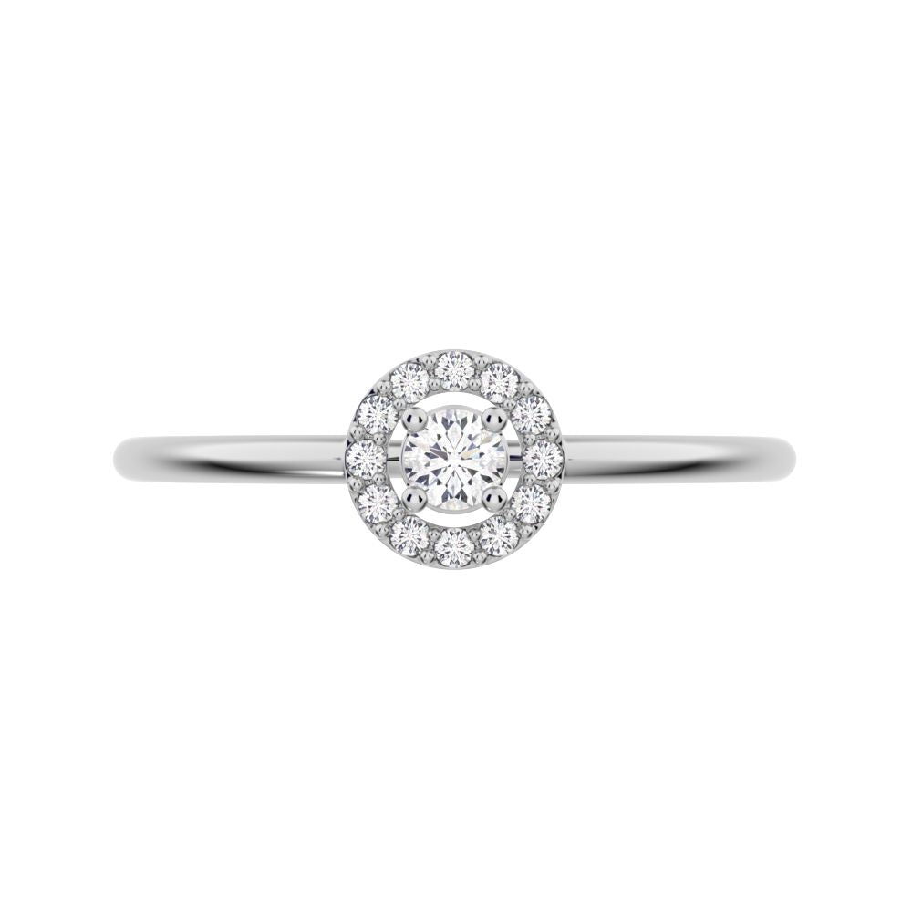 0.12 ct Round Cut Simulated Clear Diamond dainty Minimalist halo cluster solitaire with accents 14K / 18K Solid White Gold everyday ring