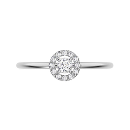 0.12 ct Round Cut Simulated Clear Diamond dainty Minimalist halo cluster solitaire with accents 14K / 18K Solid White Gold everyday ring