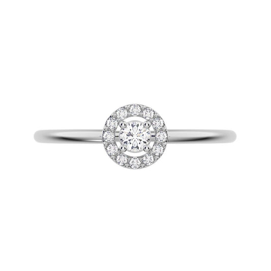 0.12 ct Round Cut Moissanite dainty Minimalist halo cluster solitaire with accents light 14K / 18K Solid White Gold everyday ring
