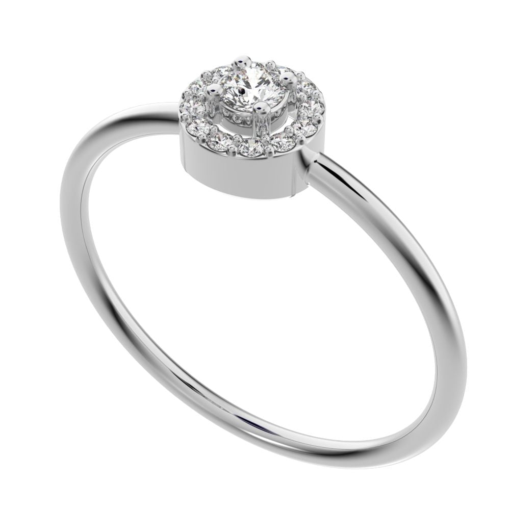 0.12 ct Round Cut Simulated Clear Diamond dainty Minimalist halo cluster solitaire with accents 14K / 18K Solid White Gold everyday ring
