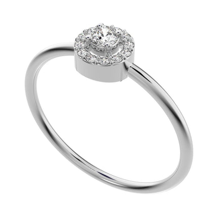 0.12 ct Round Cut Simulated Clear Diamond dainty Minimalist halo cluster solitaire with accents 14K / 18K Solid White Gold everyday ring