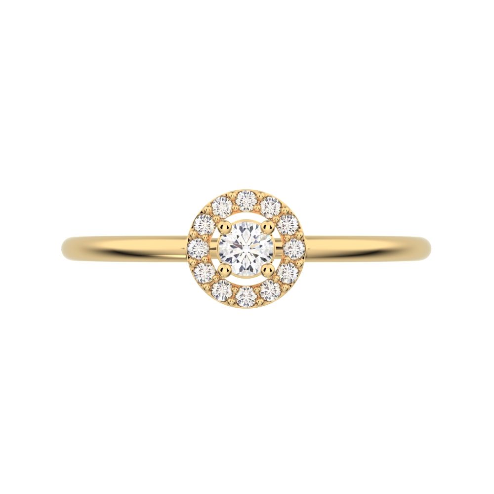 0.12 ct Round Cut Simulated Clear Diamond dainty Minimalist halo cluster solitaire with accents 14K / 18K Solid Yellow Gold everyday ring
