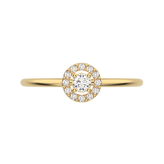 0.12 ct Round Cut Simulated Clear Diamond dainty Minimalist halo cluster solitaire with accents 14K / 18K Solid Yellow Gold everyday ring