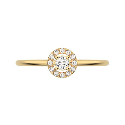 0.12 ct Round Cut Moissanite dainty Minimalist halo cluster solitaire with accents light 14K / 18K Solid Yellow Gold everyday ring
