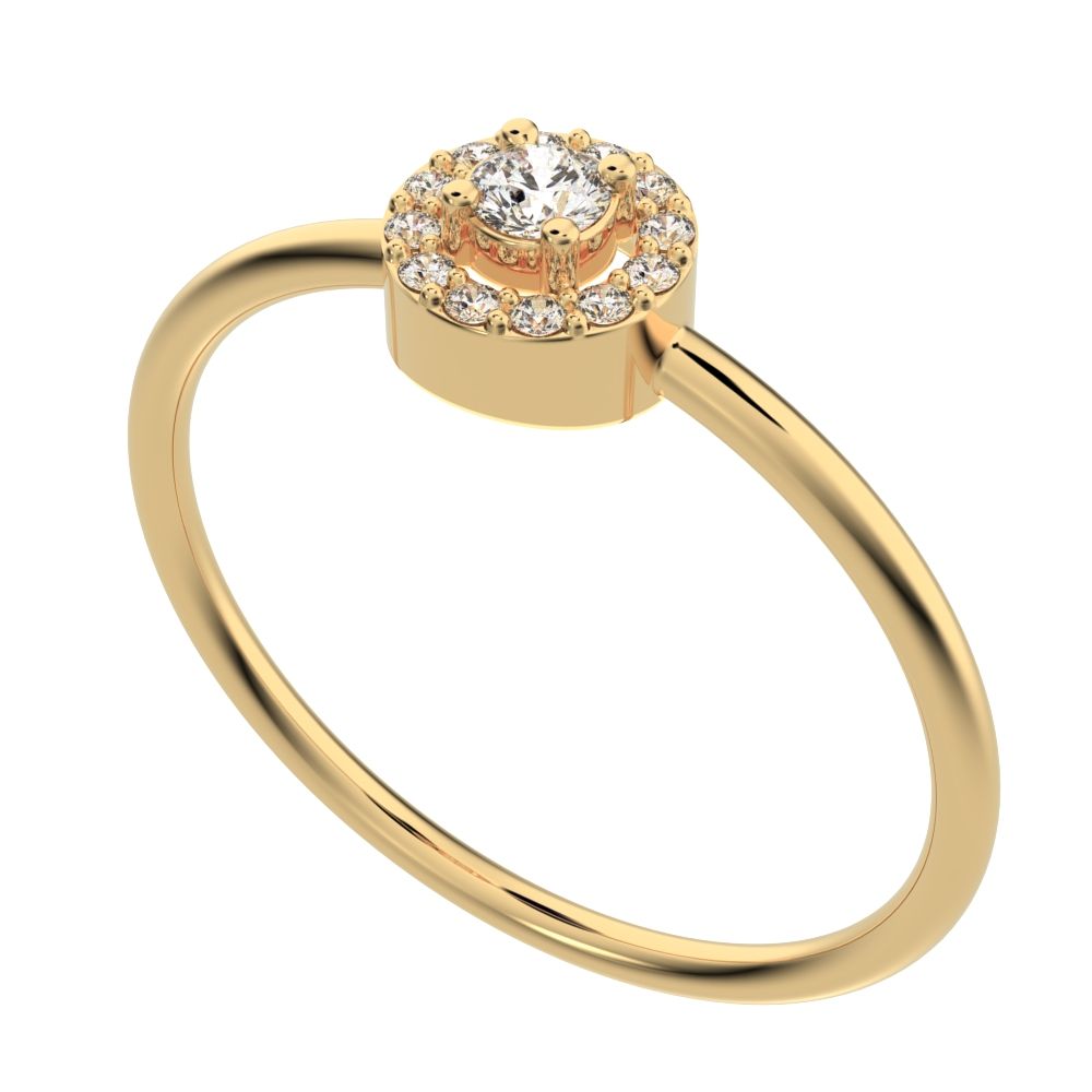 0.12 ct Round Cut Moissanite dainty Minimalist halo cluster solitaire with accents light 14K / 18K Solid Yellow Gold everyday ring