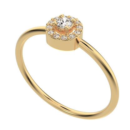 0.12 ct Round Cut Moissanite dainty Minimalist halo cluster solitaire with accents light 14K / 18K Solid Yellow Gold everyday ring