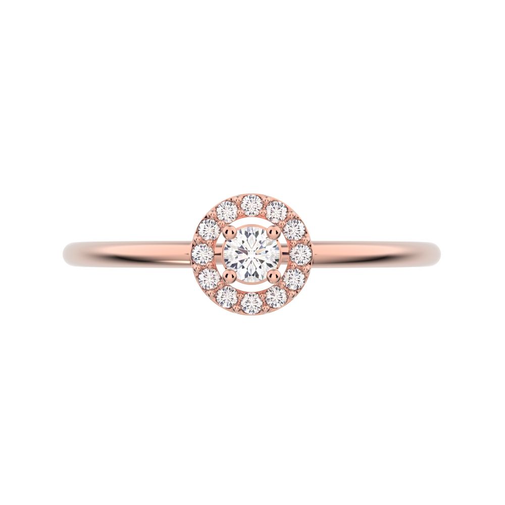 0.12 ct Round Cut Moissanite dainty Minimalist halo cluster solitaire with accents light 14K / 18K Solid Rose Gold everyday ring