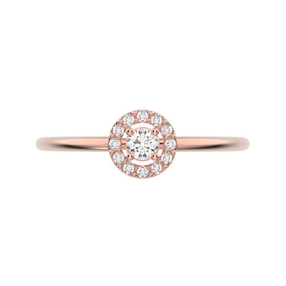 0.12 ct Round Cut Moissanite dainty Minimalist halo cluster solitaire with accents light 14K / 18K Solid Rose Gold everyday ring
