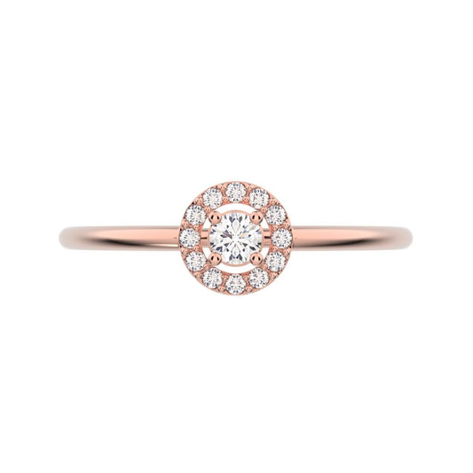 0.12 ct Round Cut Moissanite dainty Minimalist halo cluster solitaire with accents light 14K / 18K Solid Rose Gold everyday ring