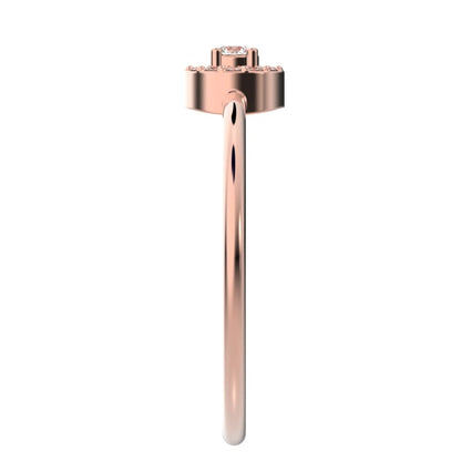 0.12 ct Round Cut Moissanite dainty Minimalist halo cluster solitaire with accents light 14K / 18K Solid Rose Gold everyday ring