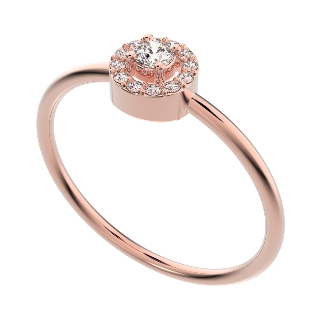 0.12 ct Round Cut Simulated Clear Diamond dainty Minimalist halo cluster solitaire with accents 14K / 18K Solid Rose Gold everyday ring