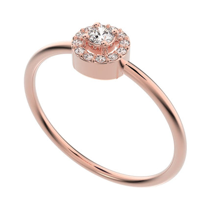 0.12 ct Round Cut Simulated Clear Diamond dainty Minimalist halo cluster solitaire with accents 14K / 18K Solid Rose Gold everyday ring