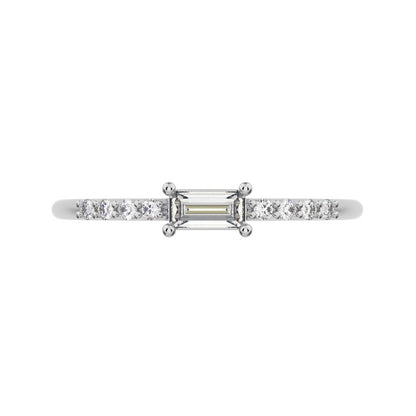 0.22Ct Baguette Cut Simulated Clear Diamond Minimalist Half Eternity Stackable simple 14K / 18K Solid White Gold everyday wedding band