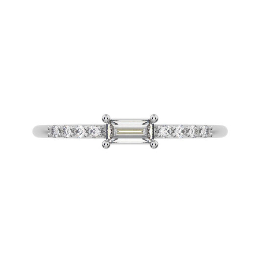 0.22 ct Baguette Cut Moissanite dainty Minimalist Half Eternity Stackable simple light 14K / 18K Solid White Gold everyday wedding band