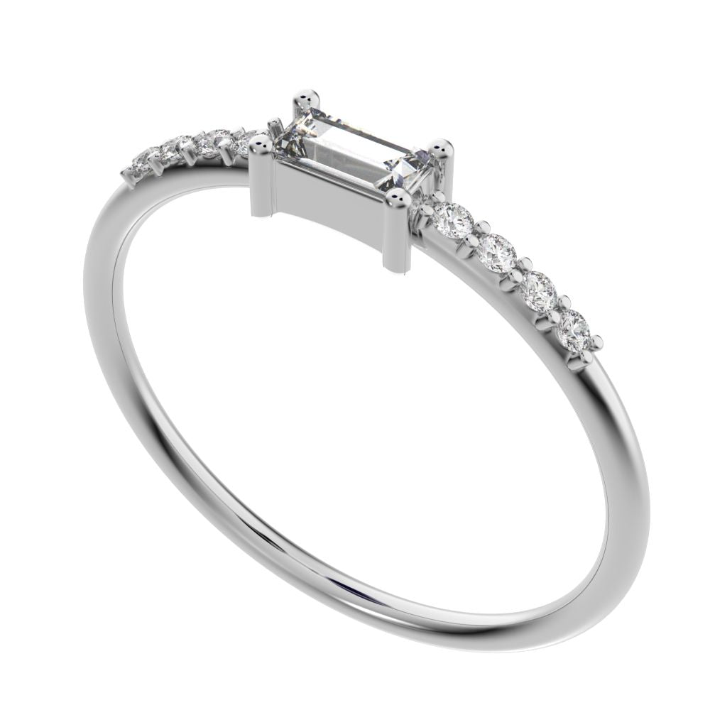 0.22Ct Baguette Cut Simulated Clear Diamond Minimalist Half Eternity Stackable simple 14K / 18K Solid White Gold everyday wedding band