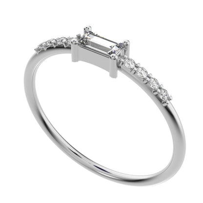 0.22Ct Baguette Cut Simulated Clear Diamond Minimalist Half Eternity Stackable simple 14K / 18K Solid White Gold everyday wedding band