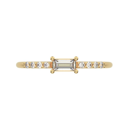 0.22Ct Baguette Cut Simulated Clear Diamond Minimalist Half Eternity Stackable simple 14K / 18K Solid Yellow Gold everyday wedding band
