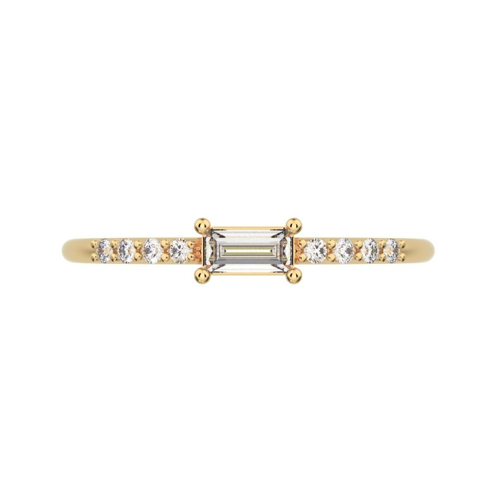 0.22 ct Baguette Cut Moissanite dainty Minimalist Half Eternity Stackable simple light 14K / 18K Solid Yellow Gold everyday wedding band