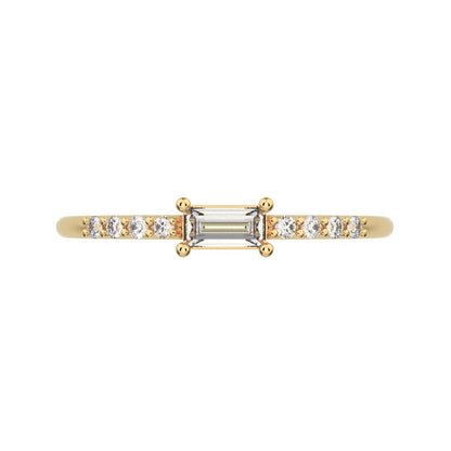 0.22 ct Baguette Cut Moissanite dainty Minimalist Half Eternity Stackable simple light 14K / 18K Solid Yellow Gold everyday wedding band