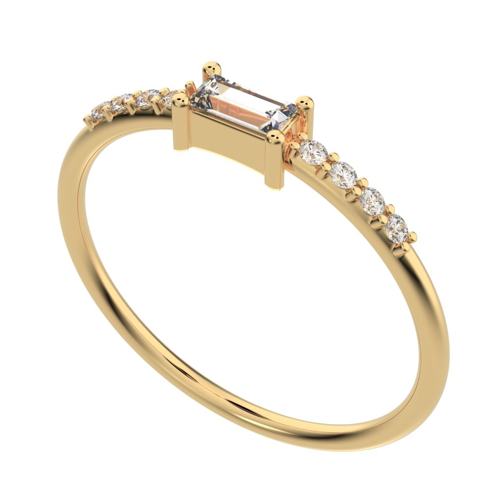 0.22Ct Baguette Cut Simulated Clear Diamond Minimalist Half Eternity Stackable simple 14K / 18K Solid Yellow Gold everyday wedding band
