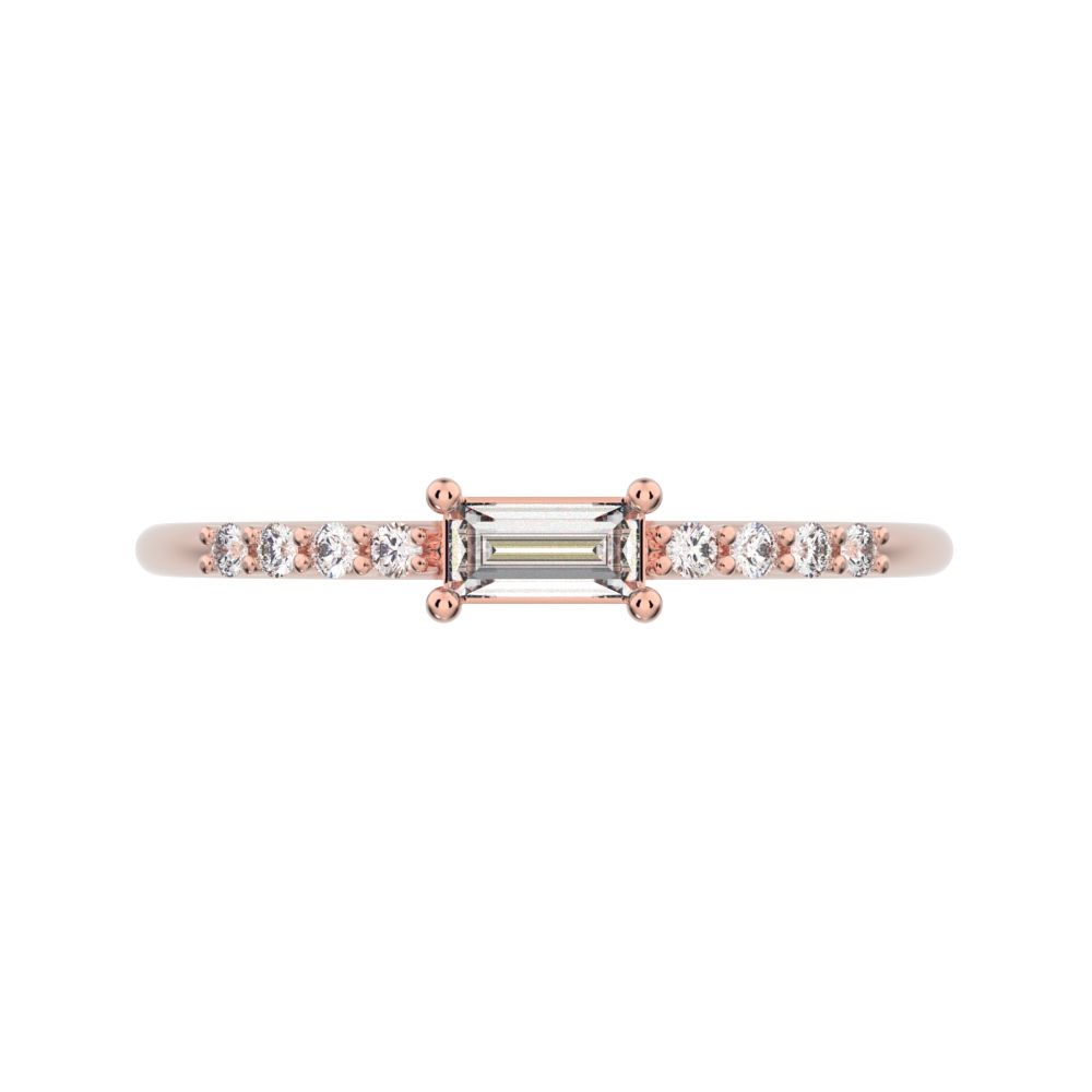 0.22Ct Baguette Cut Simulated Clear Diamond Minimalist Half Eternity Stackable simple 14K / 18K Solid Rose Gold everyday wedding band