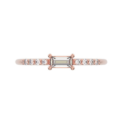 0.22Ct Baguette Cut Simulated Clear Diamond Minimalist Half Eternity Stackable simple 14K / 18K Solid Rose Gold everyday wedding band