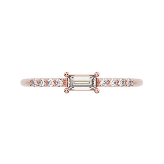 0.22 ct Baguette Cut Moissanite dainty Minimalist Half Eternity Stackable simple light 14K / 18K Solid Rose Gold everyday wedding band