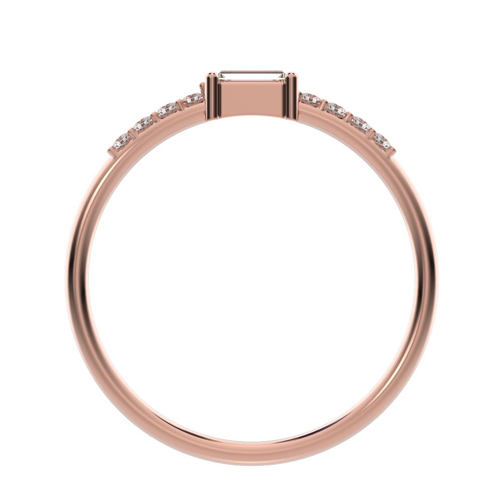 0.22Ct Baguette Cut Simulated Clear Diamond Minimalist Half Eternity Stackable simple 14K / 18K Solid Rose Gold everyday wedding band