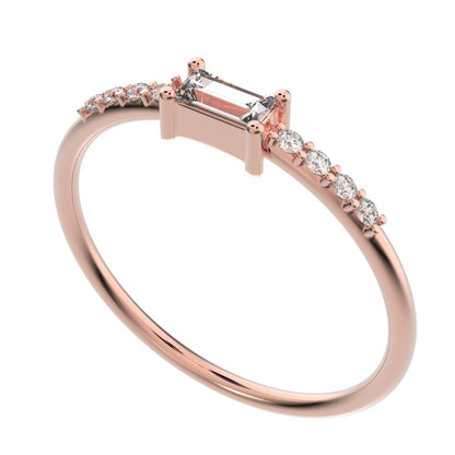 0.22Ct Baguette Cut Simulated Clear Diamond Minimalist Half Eternity Stackable simple 14K / 18K Solid Rose Gold everyday wedding band