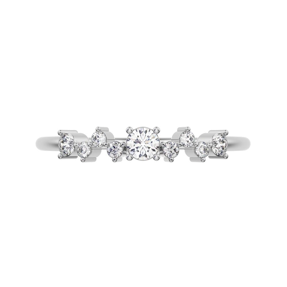 0.17Ct Round Cut Moissanite Minimalist Constellation Stackable Half Eternity cluster 14K / 18K Solid White Gold everyday wedding band