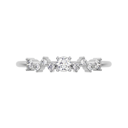0.17Ct Round Cut Moissanite Minimalist Constellation Stackable Half Eternity cluster 14K / 18K Solid White Gold everyday wedding band