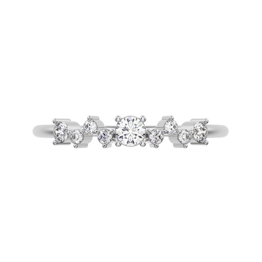0.17Ct Round Cut Moissanite Minimalist Constellation Stackable Half Eternity cluster 14K / 18K Solid White Gold everyday wedding band