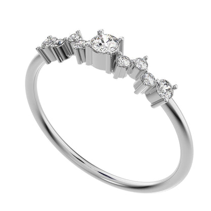0.17Ct Round Cut Simulated Clear Diamond Constellation Stackable Half Eternity cluster 14K / 18K Solid White Gold everyday wedding band