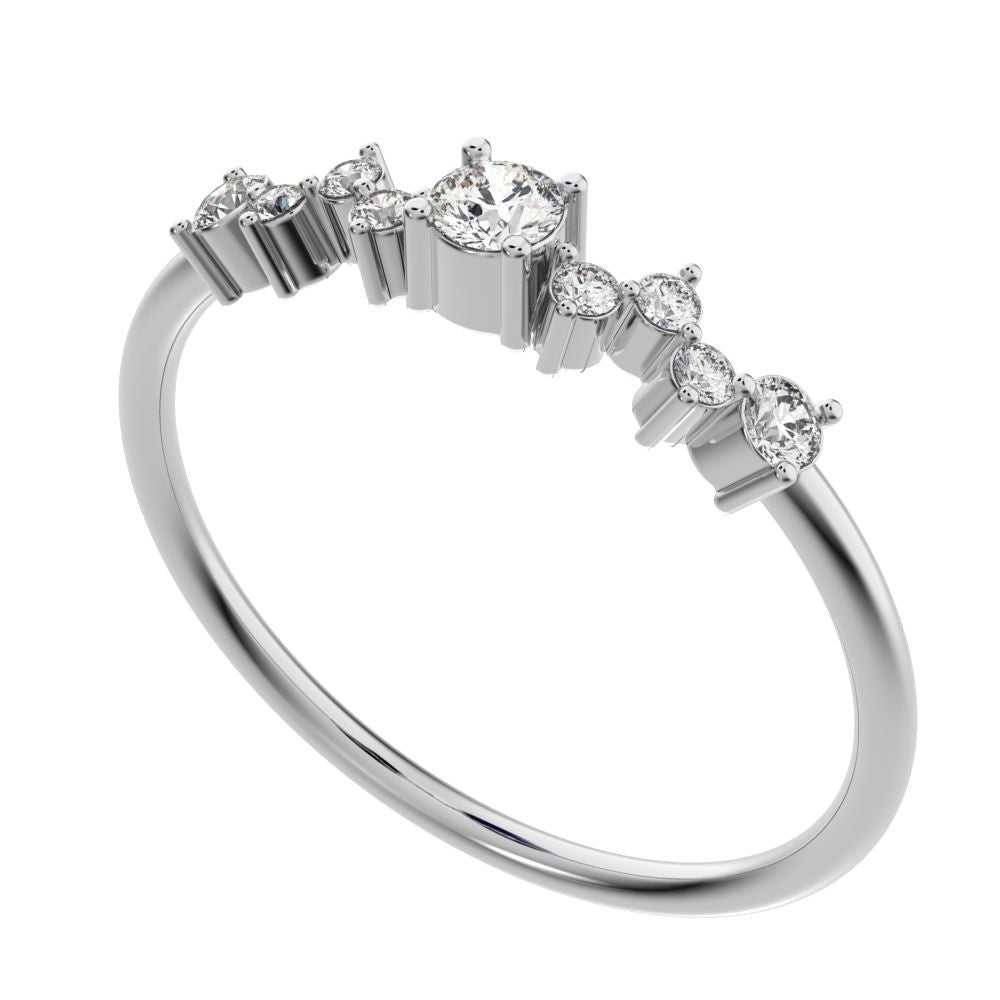0.17Ct Round Cut Moissanite Minimalist Constellation Stackable Half Eternity cluster 14K / 18K Solid White Gold everyday wedding band