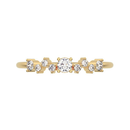 0.17Ct Round Cut Simulated Clear Diamond Constellation Stackable Half Eternity cluster 14K / 18K Solid Yellow Gold everyday wedding band