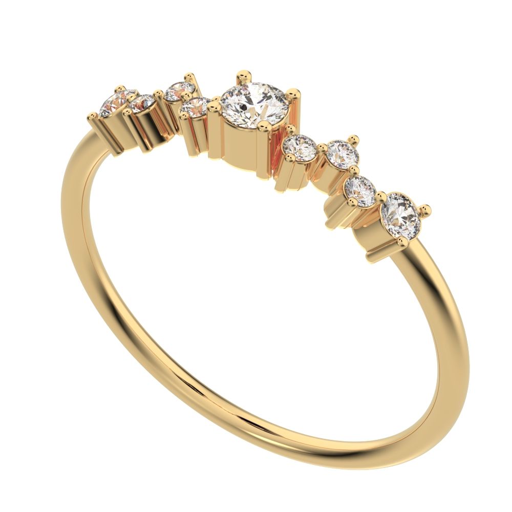 0.17Ct Round Cut Simulated Clear Diamond Constellation Stackable Half Eternity cluster 14K / 18K Solid Yellow Gold everyday wedding band