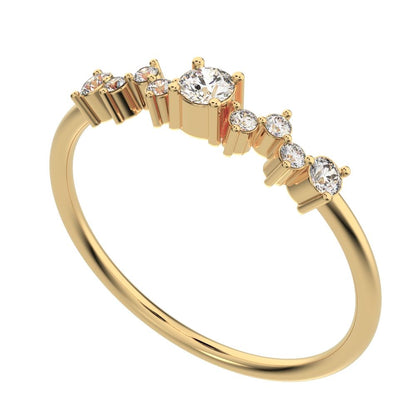0.17Ct Round Cut Simulated Clear Diamond Constellation Stackable Half Eternity cluster 14K / 18K Solid Yellow Gold everyday wedding band