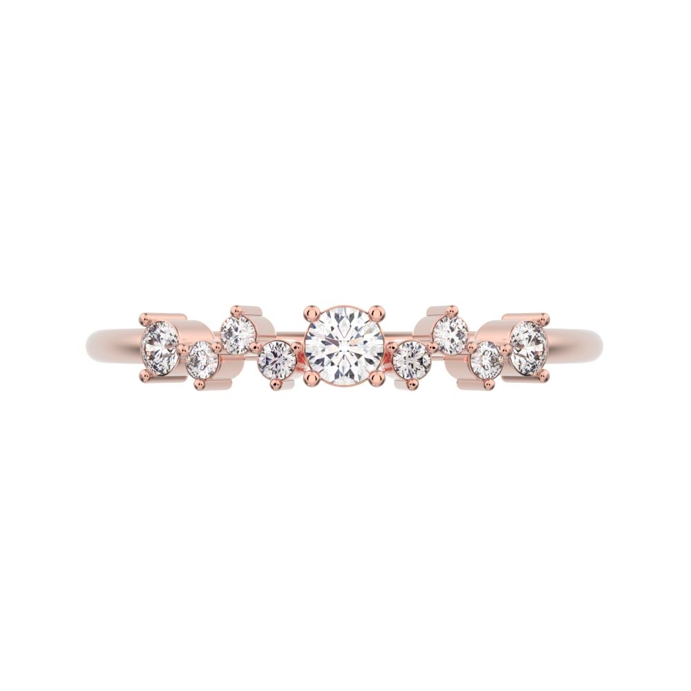 0.17Ct Round Cut Moissanite dainty Minimalist Constellation Stackable Half Eternity cluster 14K / 18K Solid Rose Gold everyday wedding band